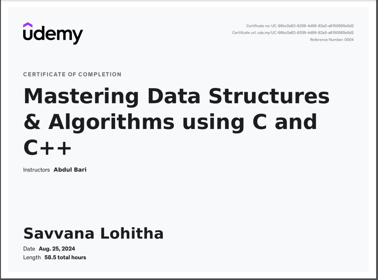 Data Structures Certificate
